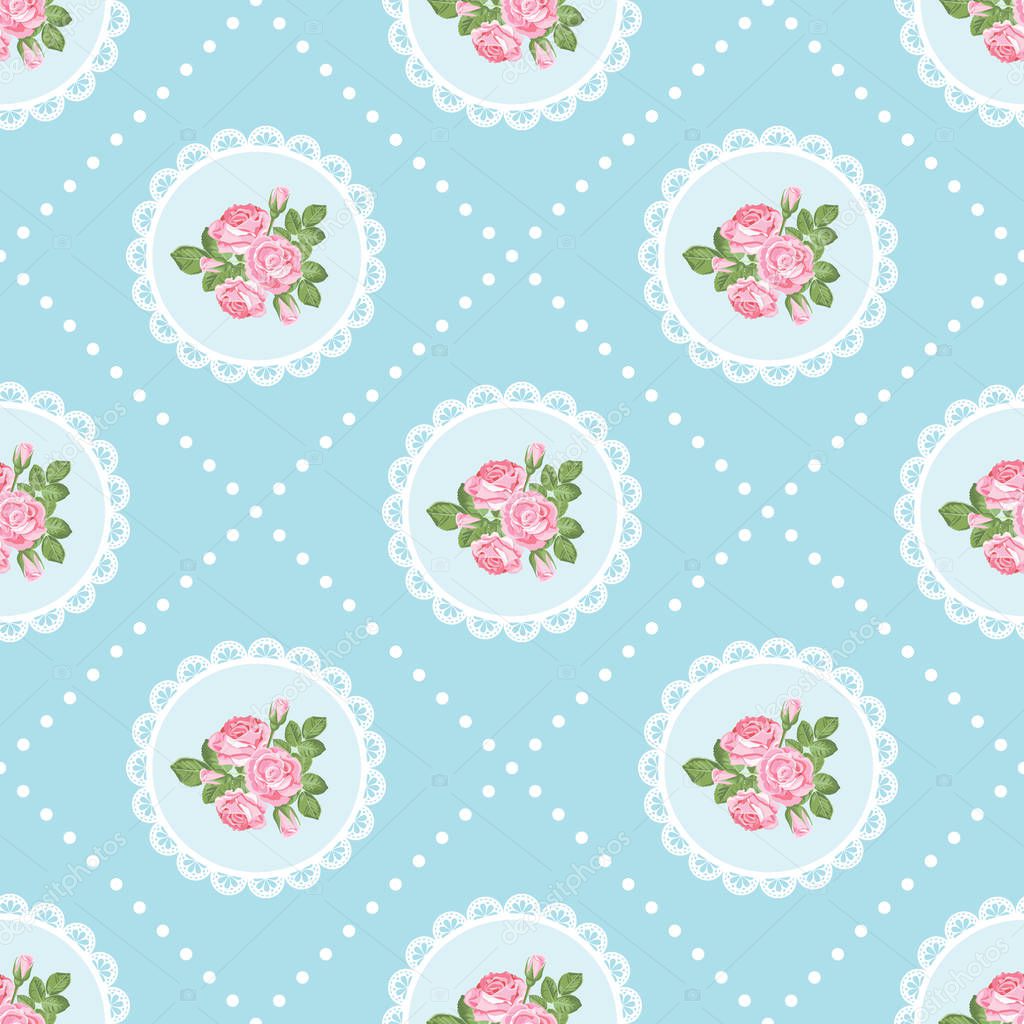 Shabby chic rose seamless pattern background