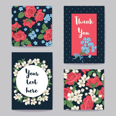 çiçek tebrik kartları ayarlayın. vektör çizim