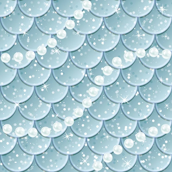 Escamas de pescado y perlas patrón sin costura. Textura de cola de sirena. Ilustración vectorial — Vector de stock