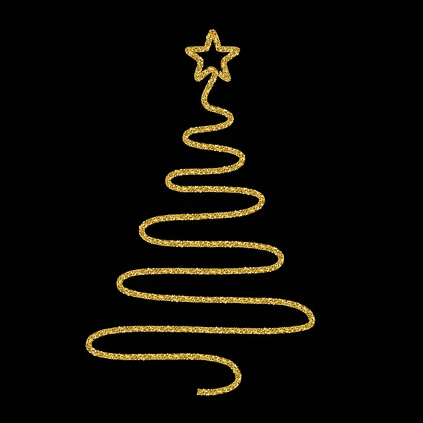 Altın parıltılı desenli şenlik tasarımı. Siyah arka planda Noel ağacı. Takvim, parti daveti, kart, poster ve afiş için tatil vektör illüstrasyonu — Stok Vektör