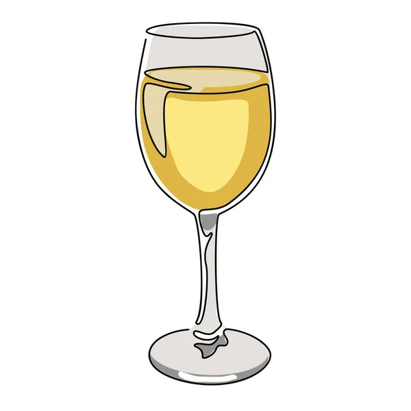 Desenho de linha contínua colorida. Um copo de vinho branco. Ilustração vetorial . — Vetor de Stock