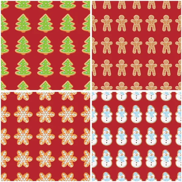 Ginger cookies seamless patterns. Christmas and new year backgrounds set collection. — Stock Vector