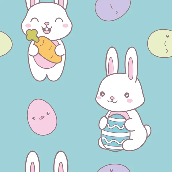 Kawaii easter seamless pattern with a cute bunny. — 스톡 벡터