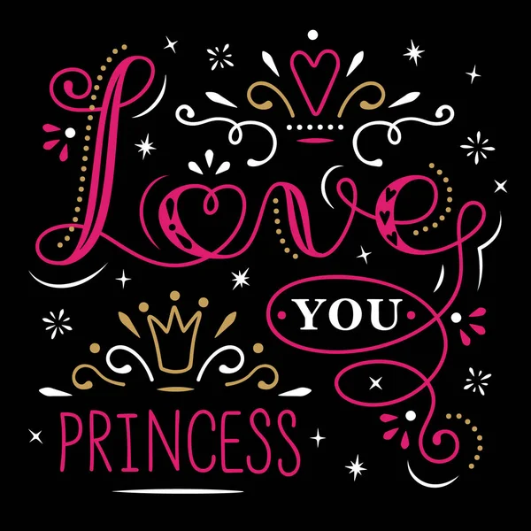 Te amo Princesa letras aisladas en negro. Ilustración vectorial . — Vector de stock