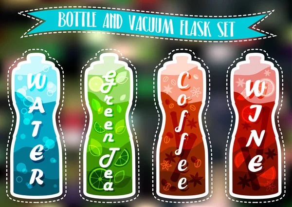 Ayarla şişe ve vakum flask. Su şişesi, yeşil çay, kahve, Mulled şarap vakum flask. Kamp, hiking, piknik içmeye. Turist içecekler
