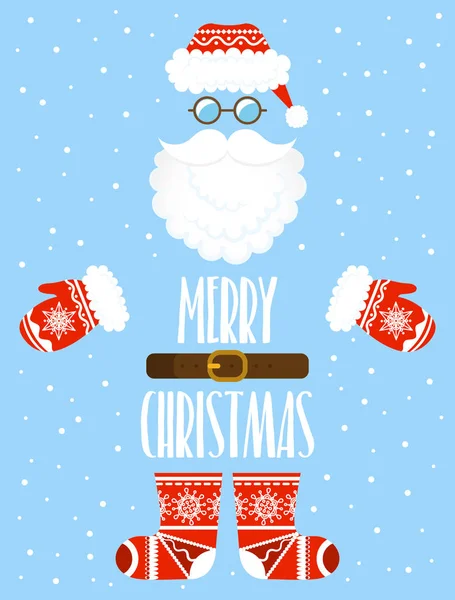 Neşeli Noel kartı. Etnik desen öðelerle Santa Claus. Kar ile mavi arka plan.