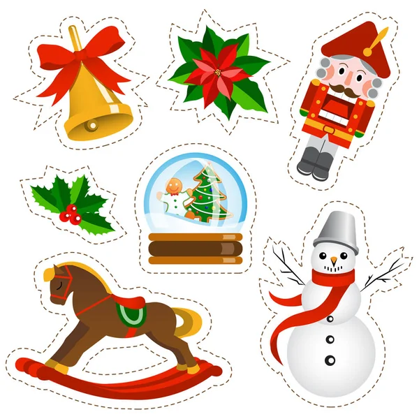 Noel çıkartmaları beyaz arka plan üzerinde ayarlayın. Noel ve yeni yıl tatilleri çıkartmaları koleksiyonunda karikatür tarzı.