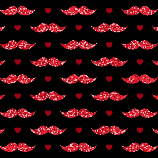 Валентина візерунок з червоні чирви та червоні блиск вуса на чорному фоні в hipster стилі. Подарунок обгорткового паперу, карти, конструкції фоні. — стоковий вектор