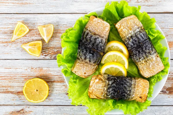 Rollen-up van Filet van makreel met gegrilde groenten — Stockfoto