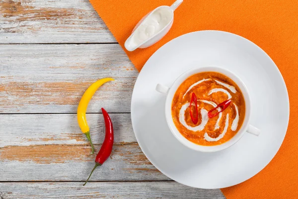 Hot colorful Thai Pumpkin Soup with red thai paste — Stock Photo, Image