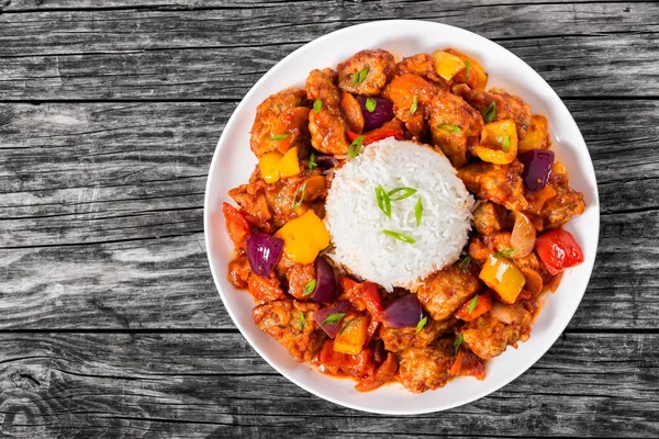 Rice with Sweet and Sour fried pork chunks Royalty Free Stock Photos