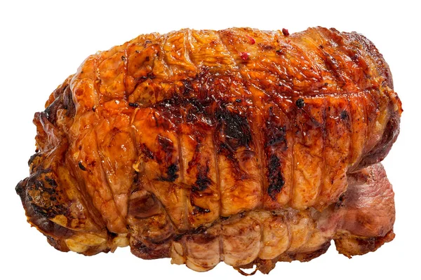 Rolada de carne de peru assada em forno isolado sobre fundo branco — Fotografia de Stock