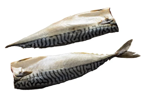 Dois filetes de peixes de sarda em bruto isolados sobre fundo branco — Fotografia de Stock