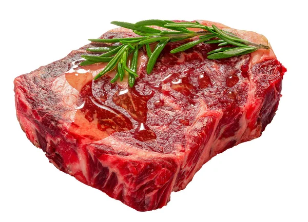 Ωμό βοδινό rib eye steak νωπού κρέατος απομονωθεί σε λευκό — Φωτογραφία Αρχείου