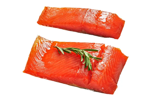 Twee stukken van zalm vis filet geïsoleerd op wit — Stockfoto