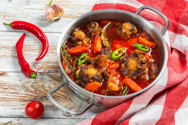 Beefl soup in cooking pot, close-up — Stock Image Beefl soup in cooking pot, close-up Stock Picture