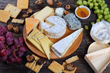 set of authentic french Cheeses, top view clipart