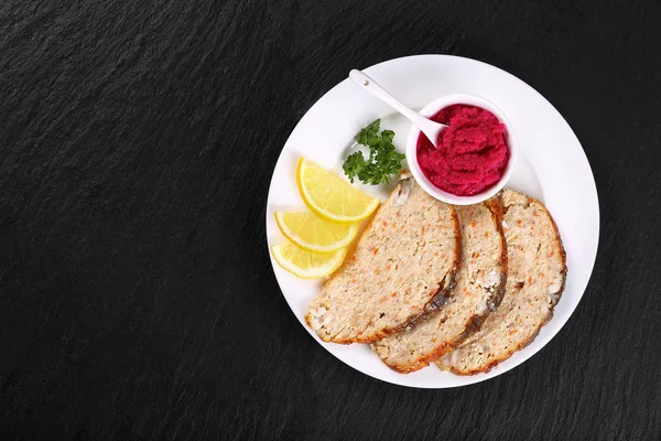 Gefilte minced carp fillets with horseradish sauce — Stock Image Gefilte minced carp fillets with horseradish sauce Stock Picture