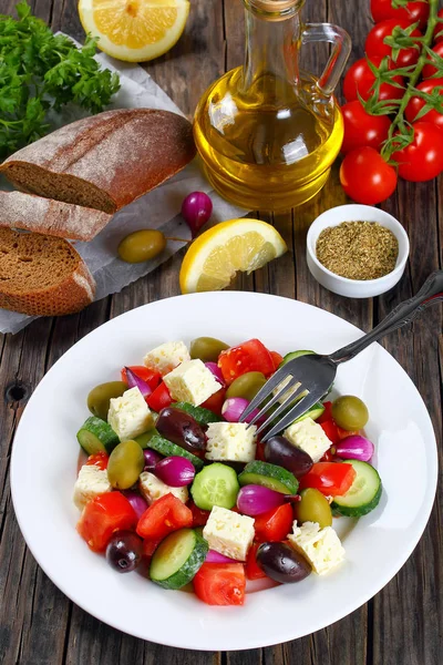 vegetable greek salad with feta cheese