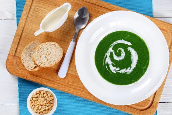 Koude zomer gezonde soep van spinazie — Stockfoto