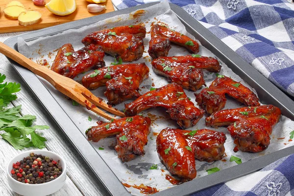 close-up of delicious crispy roasted wings