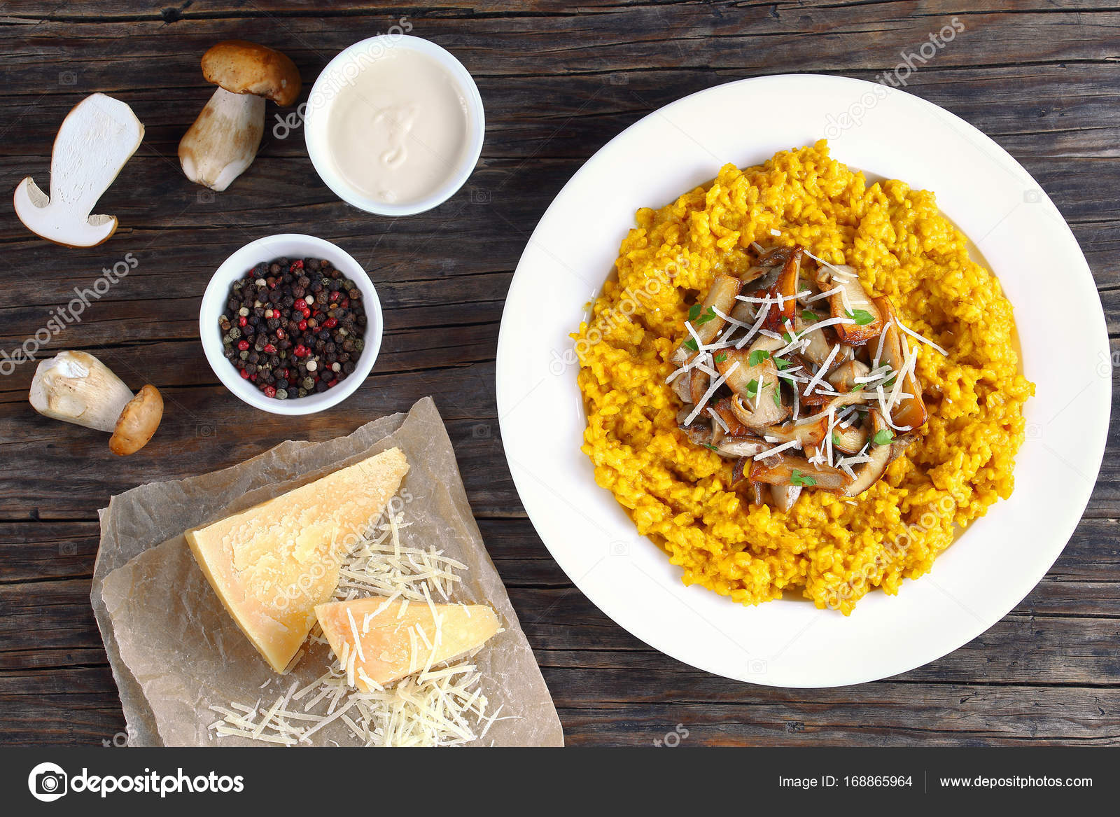 Saffron creamy risotto with fried porcini Stock Photo by ©myviewpoint