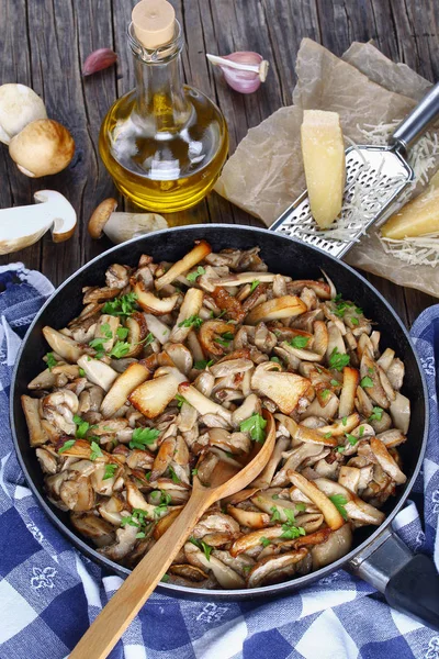 Жареные грибы Boletus на сковородке — стоковое фото