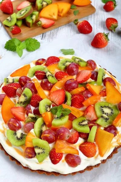 Pumpkin tart with cream, top view — Stock Photo, Image