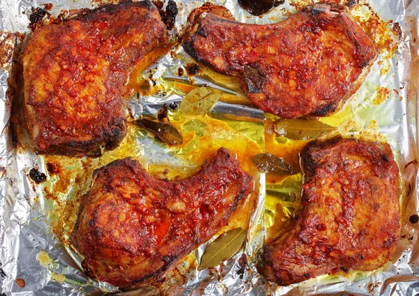 Close-up of Oven Roasted juicy Pork Chops — Stock Photo, Image