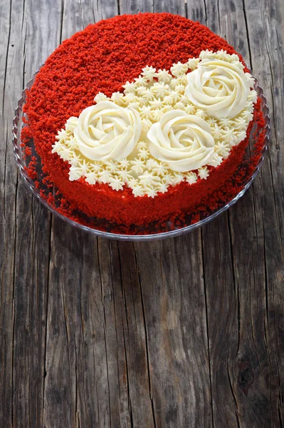 Torta di velluto rosso, vista dall'alto — Foto Stock