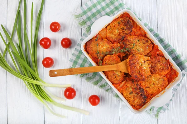 Couscous fish cakes in baking dish — Stock Photo, Image