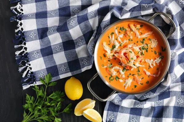 Delicious hot seafood bisque, top view — Stock Photo, Image