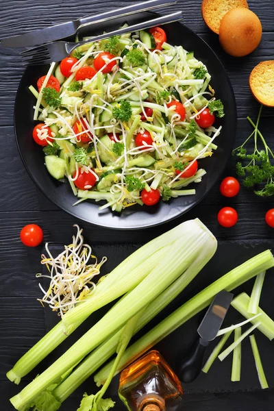 Ensalada de pasta con brotes y verduras —  Fotos de Stock