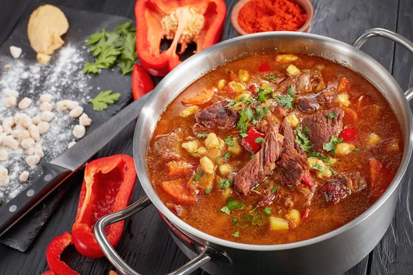 close-up of  hot beef hungarian goulash