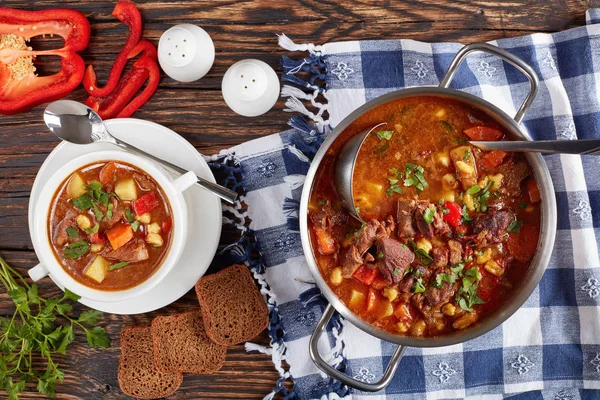 Gulasch eller bograch soppa serveras i en skål — Stockfoto