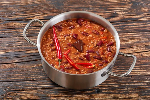 pot of hot delicious chili con carne