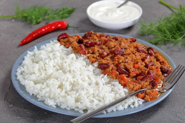 Primer plano de picante delicioso chile con carne — Foto de Stock