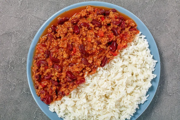 Hot delicious chili con carne and rice Stock Photo