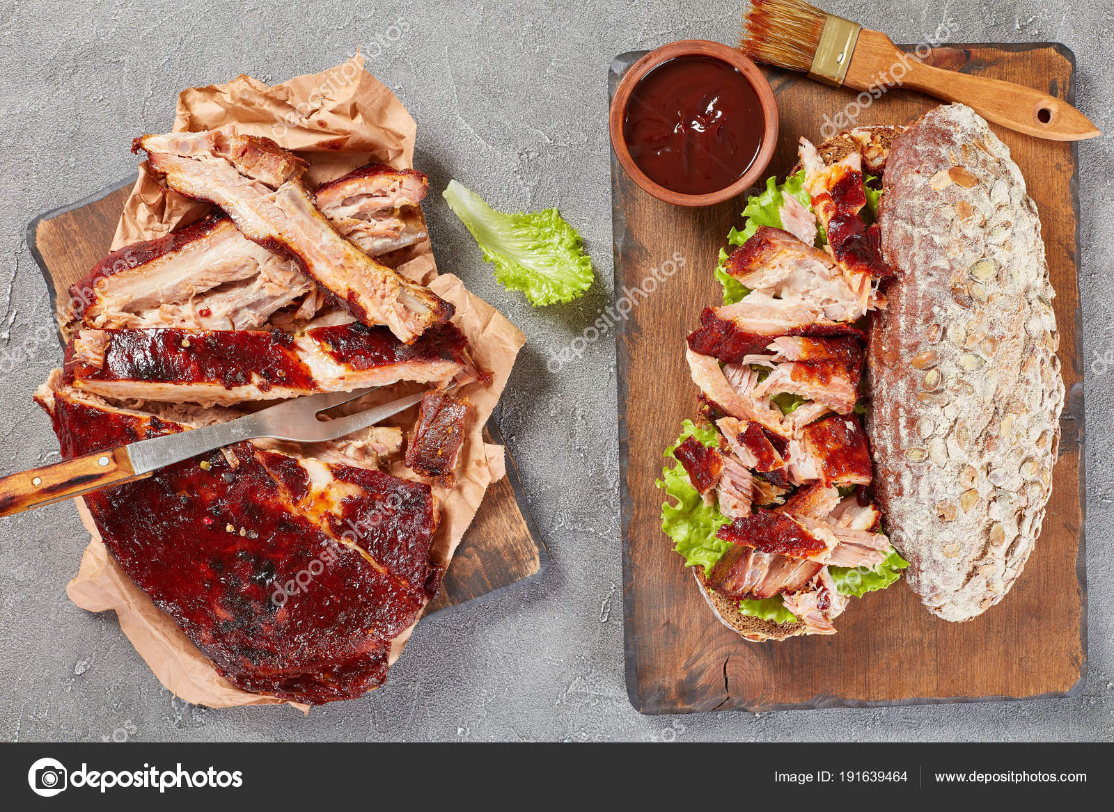 Giant BBQ rib sandwich on board — Stock Photo © myviewpoint #191639464