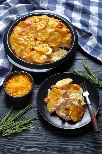 Primer plano de un delicioso, queso, cazuela de patata — Foto de Stock