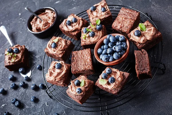 Brownies s bobulemi na drátěném stojanu — Stock fotografie