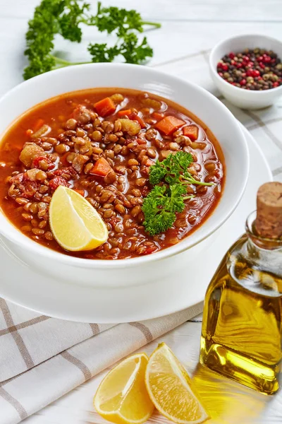 lentil soup with vegetables in a bowl