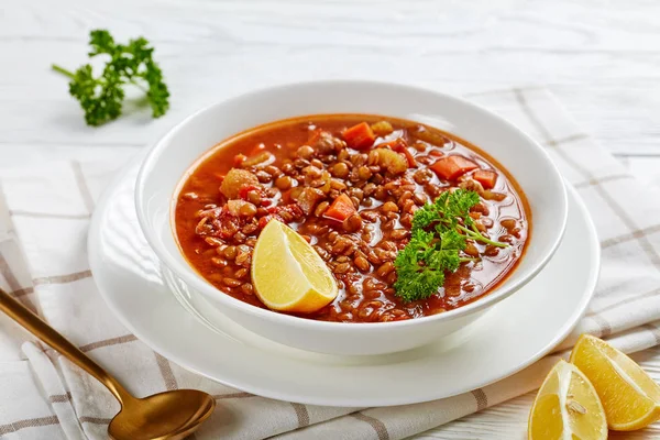 lentil soup with vegetables in a bowl
