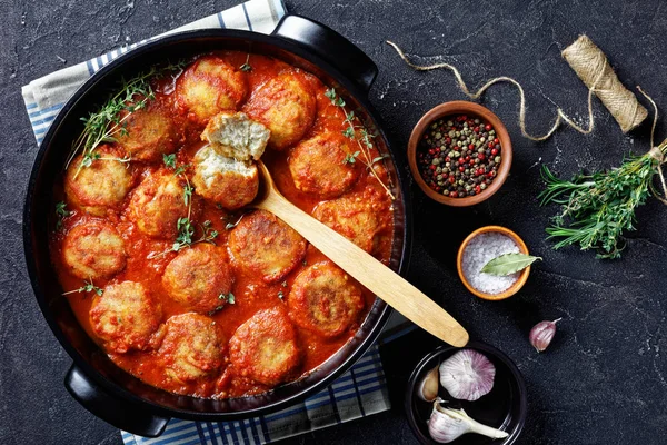 Fried Fish Balls in spicy Tomato Sauce — 스톡 사진