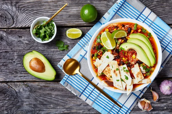 Primer plano de Sopa de Taco de Pollo rallado mexicano — Foto de Stock