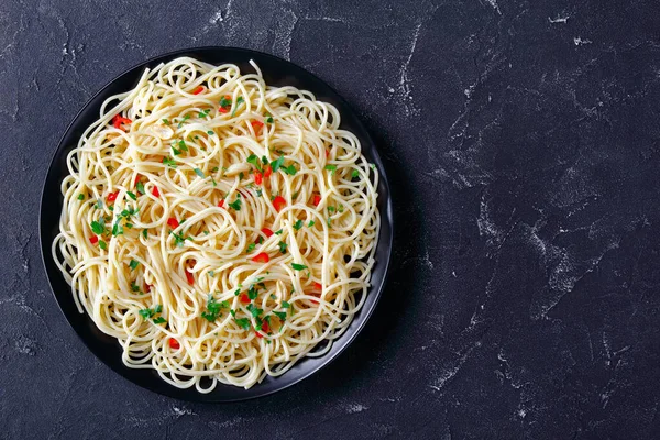 Pasta Aglio Olio Peperoncino Spaghetti Italiani Con Aglio Peperoncino Olio — Foto Stock