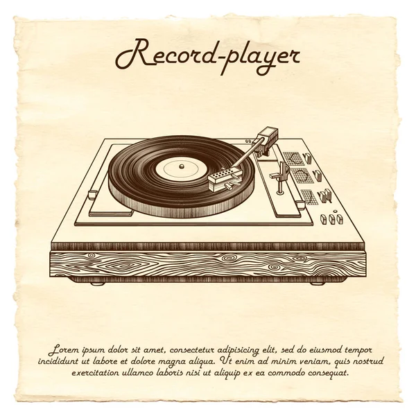 Record-player on the old paper background — Stock Vector
