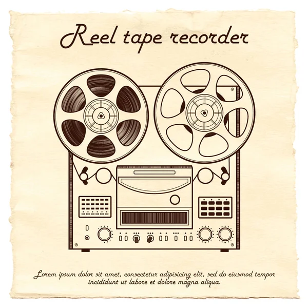 Reel tape recorder on a paper background — Stock Vector