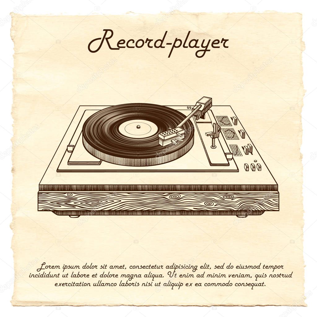 Record-player on the old paper background