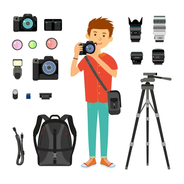 Fotografo e dispositivi fotografici — Vettoriale Stock